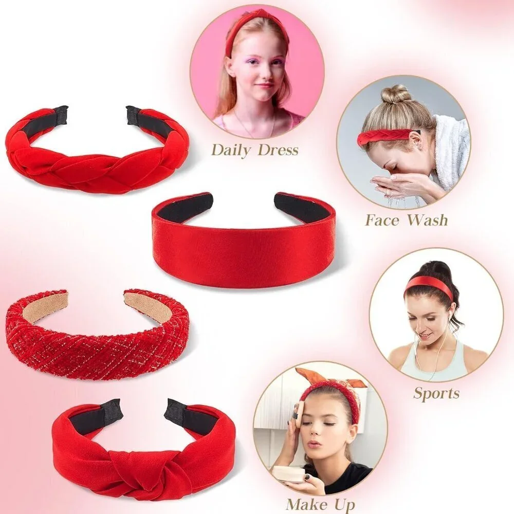 Red Velvet Headbands Set 4 Styles Knit Braided Knot Elastic Women Accessories